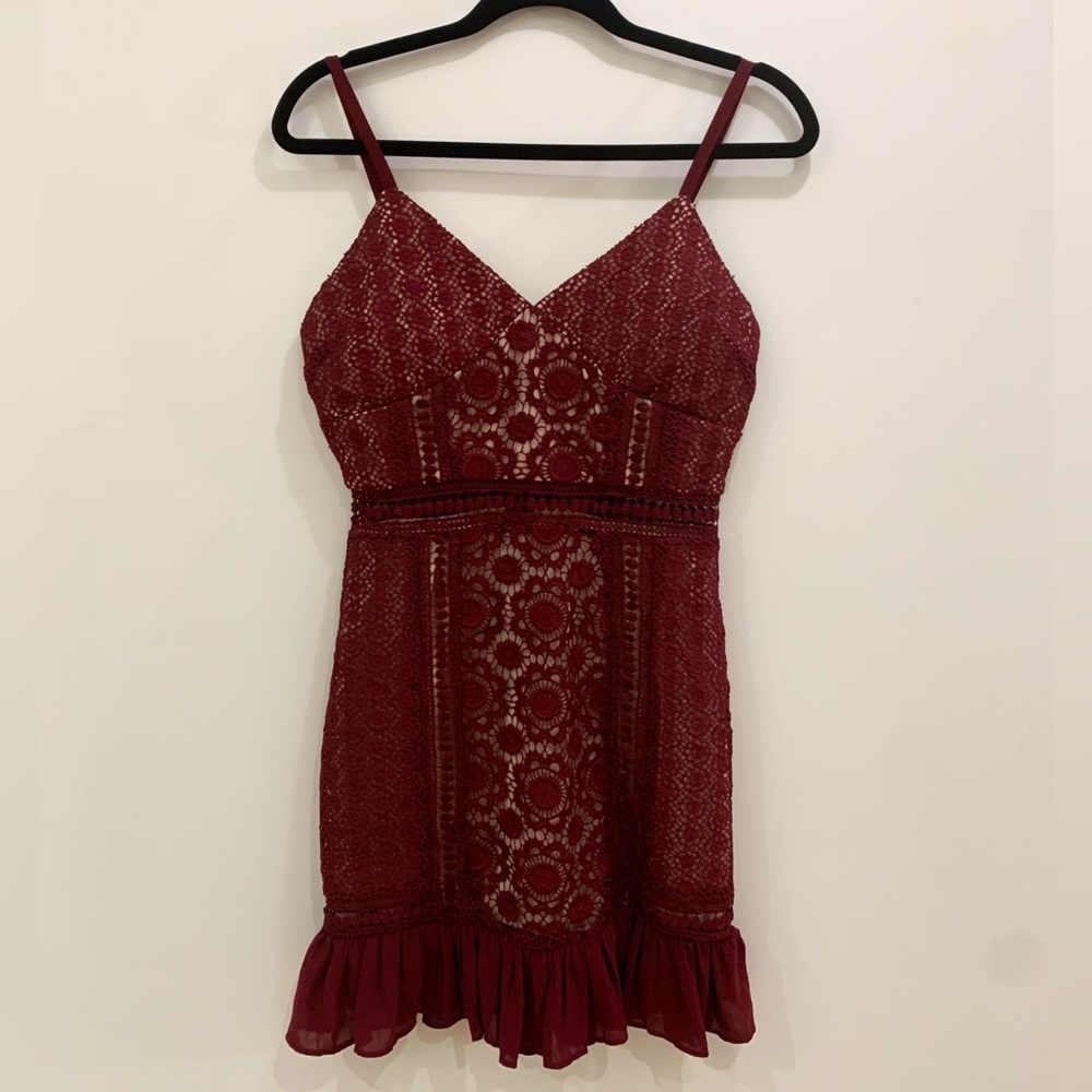 Burgundy Crochet Lace Mini Dress (never worn)